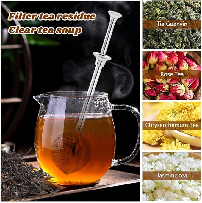 2pcs Powdered Sugar Shaker Duster Flour Dispenser Shaker with 18/8 Stainless Steel Spring-operated Handle Tea Strainer with 1 Scoop Teas Fine Mesh Tea Ball (COLOR:with 1 tea scoop)