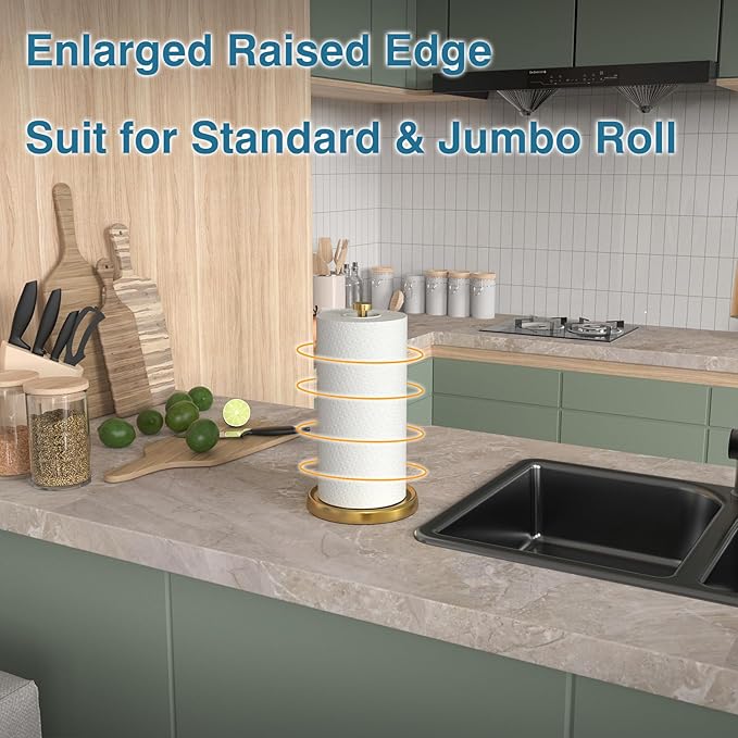 Paper Towel Holder Countertop, Gold Kitchen Accessories Decor, Stainless Steel, Weighted Base, Gold, Paper Towel Roll Holder Stand with Ratchet Mechanism for Kitchen Bathroom Farmhouse Essentials - Image 2