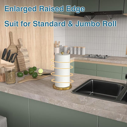Paper Towel Holder Countertop, Gold Kitchen Accessories Decor, Stainless Steel, Weighted Base, Gold, Paper Towel Roll Holder Stand with Ratchet Mechanism for Kitchen Bathroom Farmhouse Essentials - Image 2