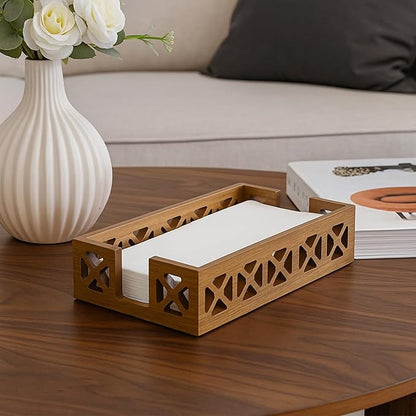 Acacia Wood Paper Towel Holder for Bathroom Counter Decor Trays Table Napkin holder Farmhouse Guest Towel Holder Disposable Hand Towels Tray Bathroom Wooden Kitchen Napkin Holder