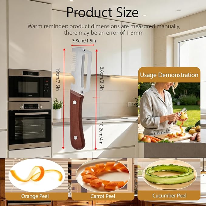 Multi-Functional Vegetable Peeler with Wooden Handle,3-in-1 Stainless Steel Stainless Steel Veggie Cutter with Bottle Opener,Kitchen Tool for Fruit Veggie Pumpkin That Need to Be Peeled(2PCS)