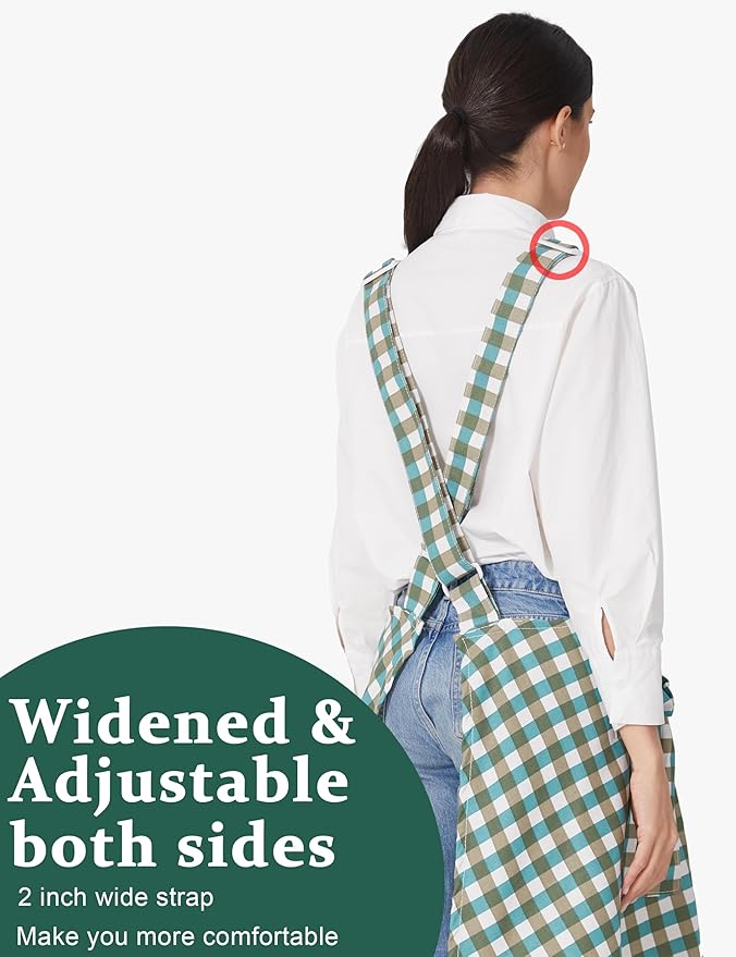 Cozy Adjustable Cross Back Aprons for Women with Pockets Cotton Linen Cooking Kitchen Baking