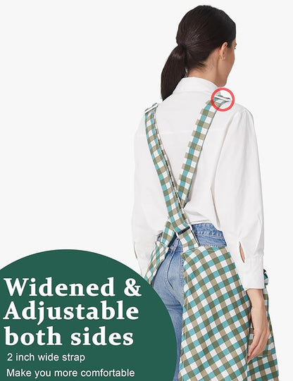 Cozy Adjustable Cross Back Aprons for Women with Pockets Cotton Linen Cooking Kitchen Baking