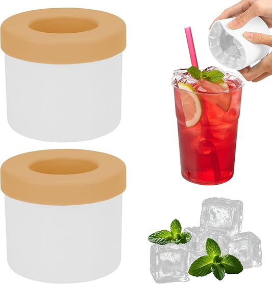 2 Pack Cylinder Silicone Ice Cube Molds, Easy-Release Ice Cube Trays for Cocktails, Whiskey, Coffee, Drinks, Portable Ice Bucket Maker Cup with Squeeze Design, 40 Pcs Ice Cubes Capacity (Yellow)