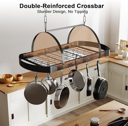 Hanging Pot Rack,32-Inch Ceiling Pot Rack for Kitchen,Space-Saving Pot Hanger with 16 Detachable S Hooks,Sturdy Metal Frame,Industrial Style,for Pot, Pan Storage,Space-Saving - Image 4