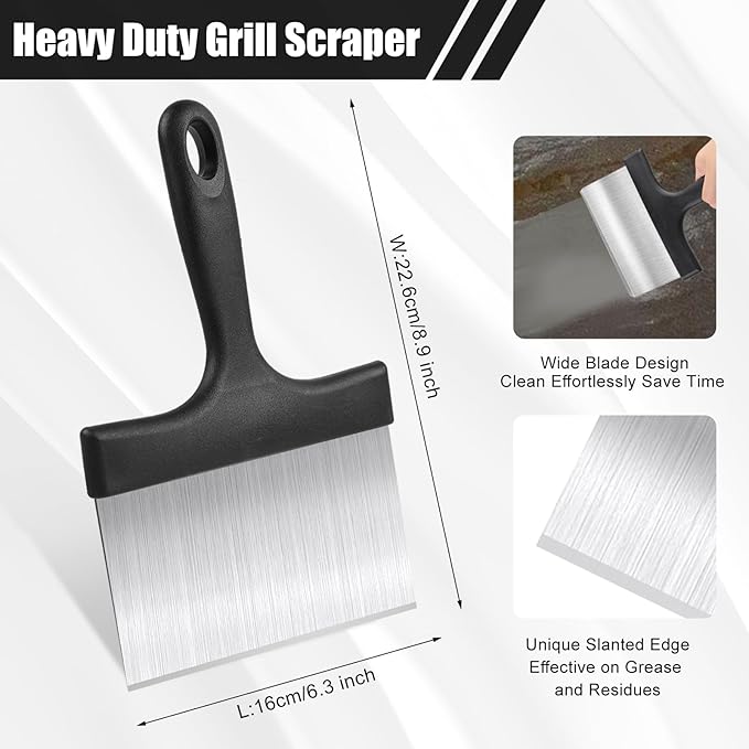 Grill Scraper, Griddle Scraper, Food Scraper with Handle for Blackstone Grill Accessories,Outdoor Barbecue Tools,Stainless Steel Scraper for Blackstone, Flat Top Grill Cleaning, Easy to Remove Stain - Image 2