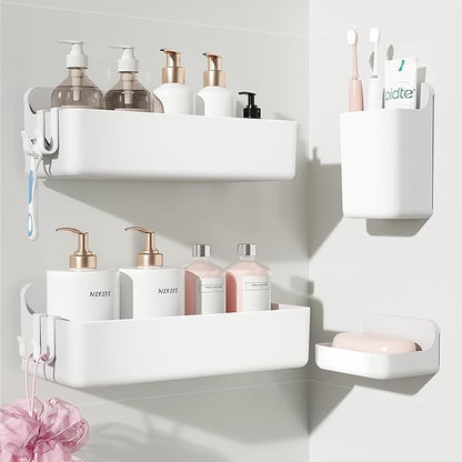 Nieifi Adhesive Wall Shelf, Shower Shelves, Shower Organizer for Bathroom Organization (White, 4 pieces)