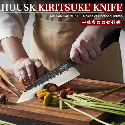 Huusk Kiritsuke Japanese Chef Knife - Hand Forged Japanese Knives with VG10 Steel Core, Ergonomic Handle 8 inch Kitchen Knife for Meat Sashimi Vegetable, Elegant Gift Box, Pro Chef's Choice - Image 5