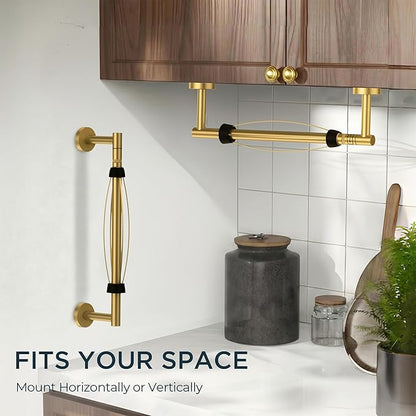 FORIOUS Paper Towel Holder Under Cabinet, SUS304 Wall Mounted Commercial Paper Towel Holder, One-Handed Tear Hanging Paper Roll Holder with Ratchet Mechanism for Kitchen Bathroom (Brushed Gold)