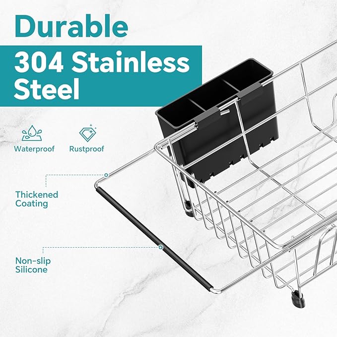 Simple Trending Expandable Dish Drying Rack in Sink, Adjustable Dish Drainers for Small Kitchen, Counter Inside Sink, Over The Sink with Utensil Holder - Image 4
