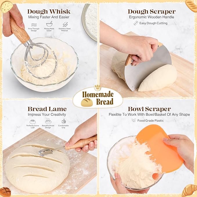 Sourdough Bread Baking Supplies, Sourdough Starter Kit, Bread Proofing Basket, Bread Making Tools Kit, Sour Dough Kit Tools, Sourdough Proofing Basket, Sourdough Kit Gifts for Bakers Women Wife Mom - Image 4