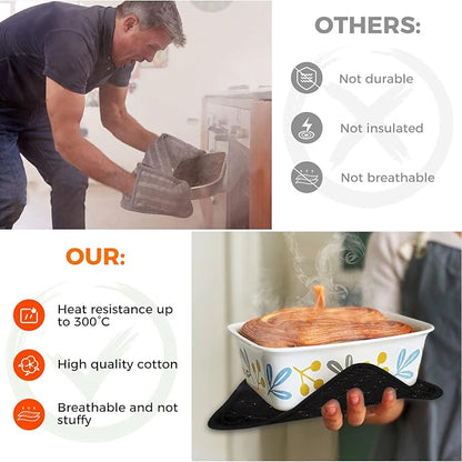 4PCS Oven Mitts and Pot Holders Sets 500°F Pot Holders for Kitchen Heat Resistant Oven Gloves Anti-Slip Silicone Stripe Oven Mitts Heat Resistant Hot Pads Oven Mits Potholders for Kitchens (Black)