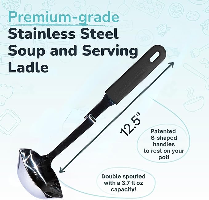 Souper Cubes + Lori Greiner No Mess Stainless Steel Soup Ladle with Silicone Handle - Metal Soup Ladle with No Mess Design That Hooks on Side of Any Pot - Charcoal - Image 4
