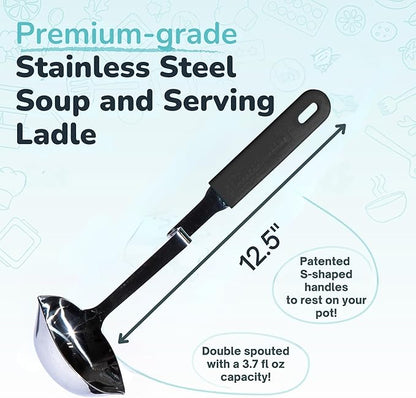 Souper Cubes + Lori Greiner No Mess Stainless Steel Soup Ladle with Silicone Handle - Metal Soup Ladle with No Mess Design That Hooks on Side of Any Pot - Cranberry - Image 4