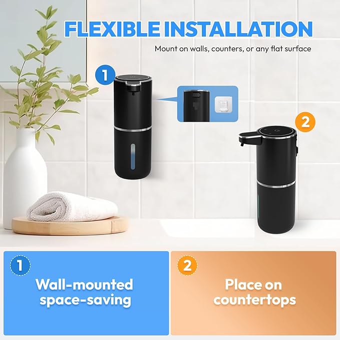 Automatic Foaming Soap Dispenser,Touchless Foam Soap Dispenser,12.8oz Rechargeabled Wall Mounted Smart for Bathroom and Kitchen Dish Soap,Easy for Toddlers(Black) - Image 6