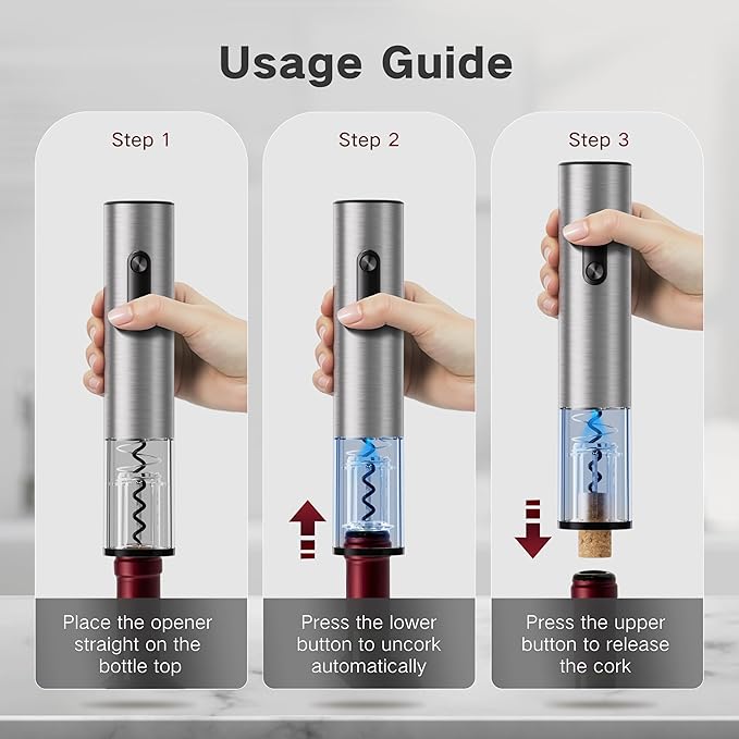 6-in-1 Electric Wine Opener Gift Set, BABONIR Stainless Steel USB-C Rechargeable Automatic Wine Bottle Opener, Foil Cutter, Vacuum Stopper, Wine Aerator Pourer, Bottle Opener Wine Gifts for Women