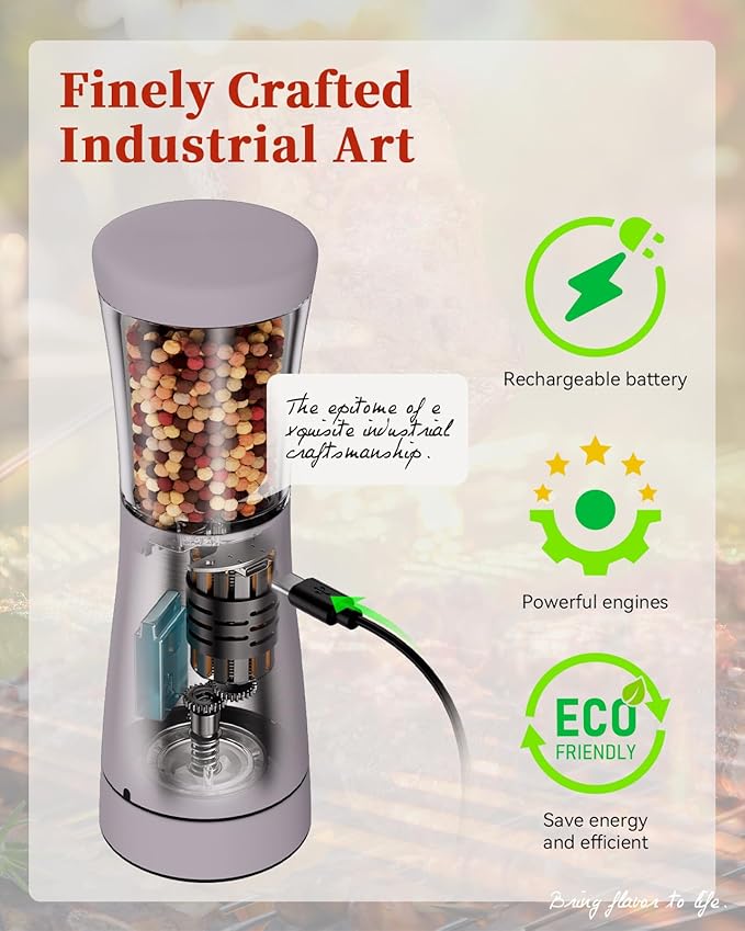Electric Salt and Pepper Grinder Set with Storage Base, Stainless Steel Rechargeable Salt and Pepper Grinder Set with 4.5 oz Large Capacity, 1.8" Wide Mouth, Adjustable Coarseness, Ideal for Kitchen - Image 4