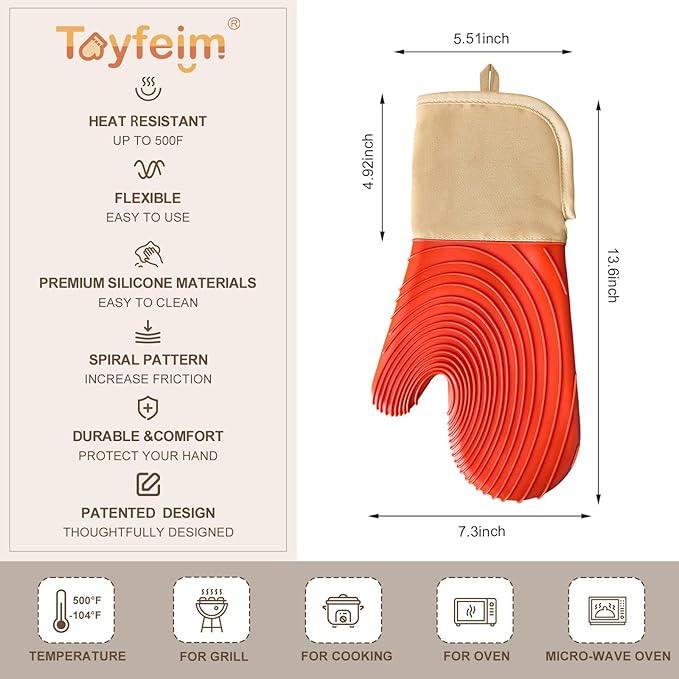 Silicone Oven Mitts-13.6 in Extended Oven Mitts Heat Resistant 500F, Oven Gloves with Soft Liner Good Grippy BPA-Free Easy to Clean Flexible-Oven Mits Set for Cooking Baking Grilling BBQ - Image 5