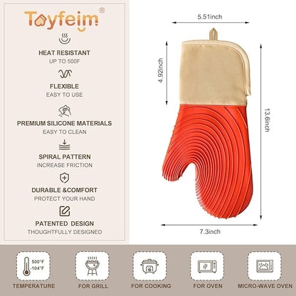 Silicone Oven Mitts-13.6 in Extended Oven Mitts Heat Resistant 500F, Oven Gloves with Soft Liner Good Grippy BPA-Free Easy to Clean Flexible-Oven Mits Set for Cooking Baking Grilling BBQ - Image 5