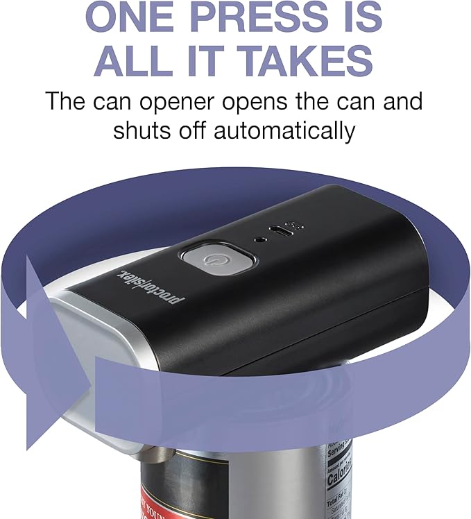 Proctor Silex Automatic Electric Can Opener, Hands Free Cordless Operation & USB Rechargeable, Self-Aligning, Cut Smooth Touch Lid Edges, Compact and Easy to Store, Black - Image 3