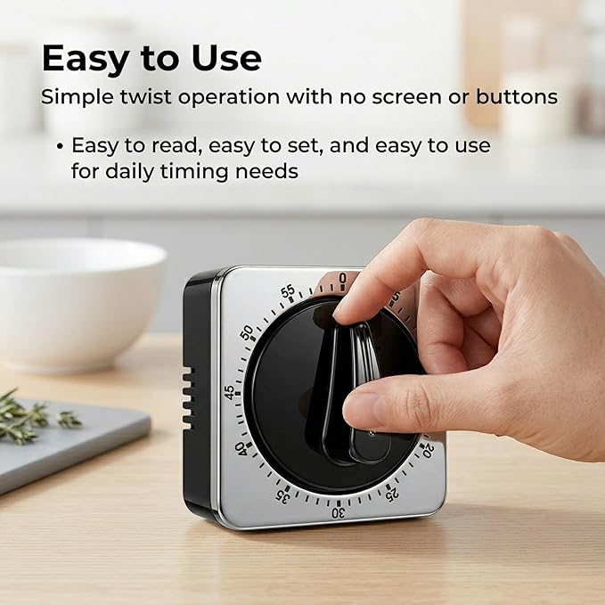Searon Kitchen Timers for Cooking, Mechanical Wind Up Timer with Loud Ring, Magnetic Back, No Battery Needed, Stainless Steel Countdown Timer for Cooking and Baking - Image 8