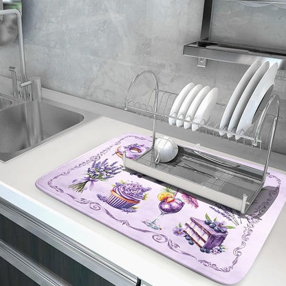 Purple Coffee Matt for Counter Sweet Dish Drying Mats for Dessert Lover Large Size Absorbent 18 X 24 In - Image 5
