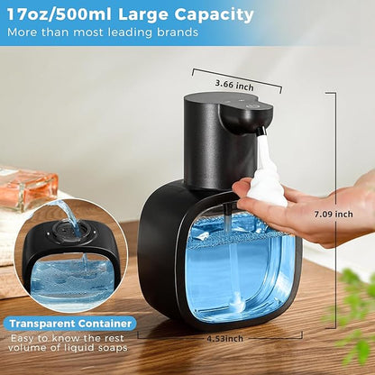 Automatic Foaming Soap Dispenser, 17oz/500ml Touchless Rechargeable with 4-Level Adjustable & IPX5 Waterproof - Level Display for Wall/Tabletop Use in Bathroom, Kitchen, Black - Image 3