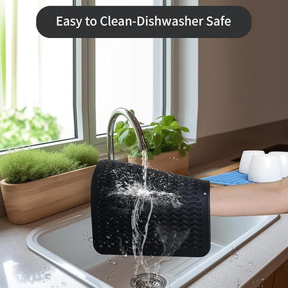 ZLR 2 Pcs Silicone Dish Drying Mat 12" x 12" Square - Small Heat Resistant Trivet & Countertop Protector for Air Fryer, Coffee Maker - Waterproof Kitchen Drain Pad for Cups, Fruit (Black) - Image 4