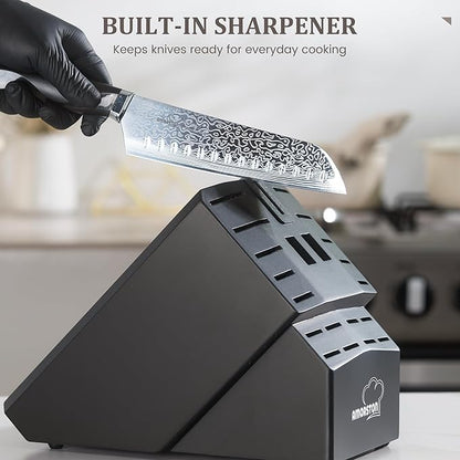 Amorston 22 Pieces Knife Set, Laser Engraved High Carbon Stainless Steel Knife Block Set, Full Tang Professional Kitchen Knife Set with Built-in Sharpener, Mothers Day Gifts for Kitchen - Image 6