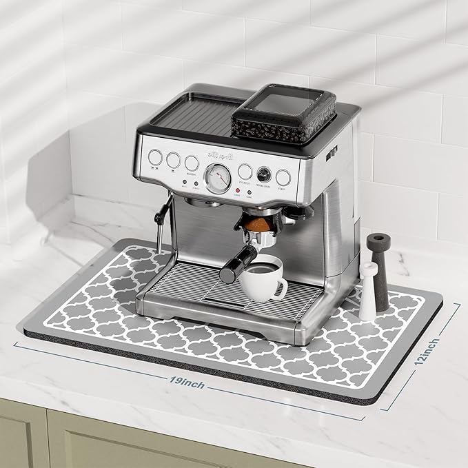 Rnivvi Coffee Mat, 12" x 19" Cute Coffee Bar Mats for Espresso Machine Station Accessories and Organizer, Hide Stain Rubber Backed Absorbent Dish Drying Pad for Kitchen Counter, Abstract Geometric - Image 2