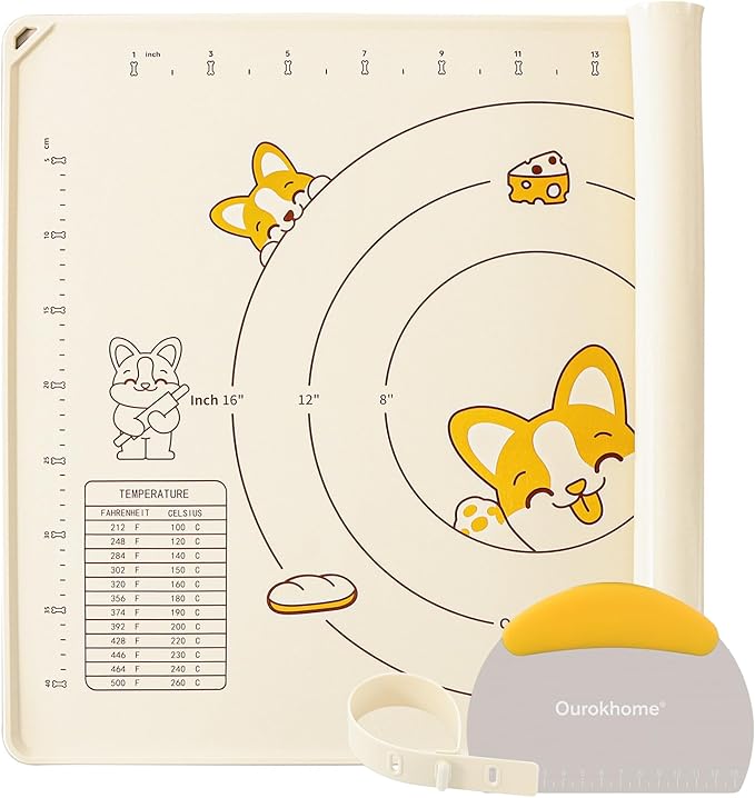 Ourokhome Silicone Baking Mat Sheet and Pastry Dough Cutter, 0.5 Inch Thick 28" X 20" BPA free Silicone Rolling Mat, Non-Stick and Anti-Slip, Dishwasher Safe (Beige) by Ourokhome