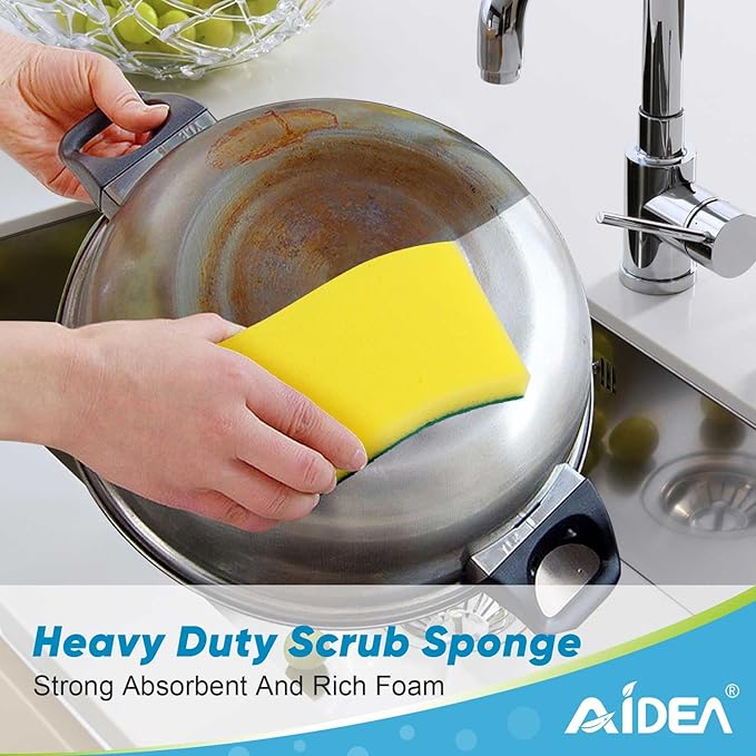 AIDEA Sponges Kitchen, XL Heavy Duty Dish Sponge, Cleaning Dish Scrubber Sponge for Home and Kitchen, Extra Large Cleaning Supplies for Pots, Pans, 6 Pack - Image 6
