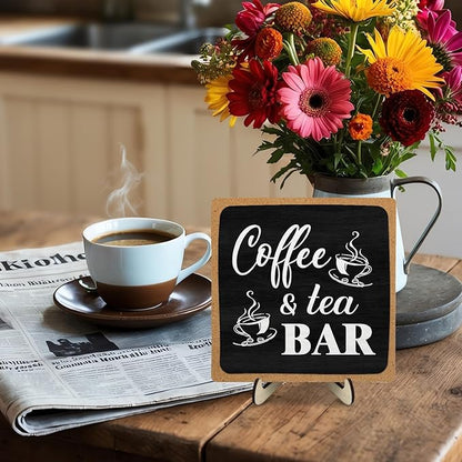 Coffee Bar Decor Sign,Rustic Wooden Plaque Coffee Sign for Java Station, Kitchen, Cafe or Tea Corner, Funny Jave Gift for Home Cafe, 5.9 x 5.9Inch (Black+Brown04) - Image 7