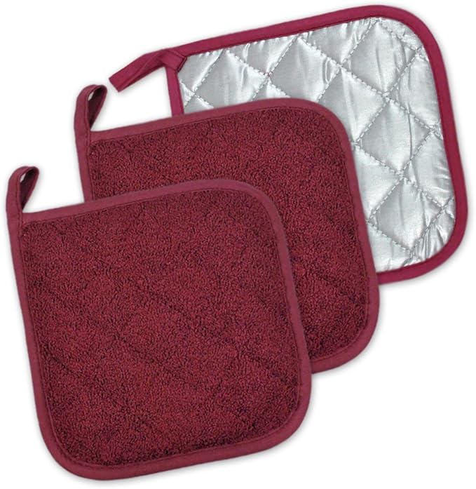 DII Basic Terry Collection Quilted 100% Cotton, Potholder, Wine, 3 Piece by DII