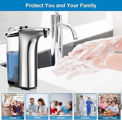 PZOTRUF Automatic Soap Dispenser, Touchless Dish Soap Dispenser 17oz/500ml with Infrared Sensor, 5 Adjustable Soap Dispensing Levels, Liquid Hand Dispenser for Bathroom Kitchen Sink (Silver) - Image 7