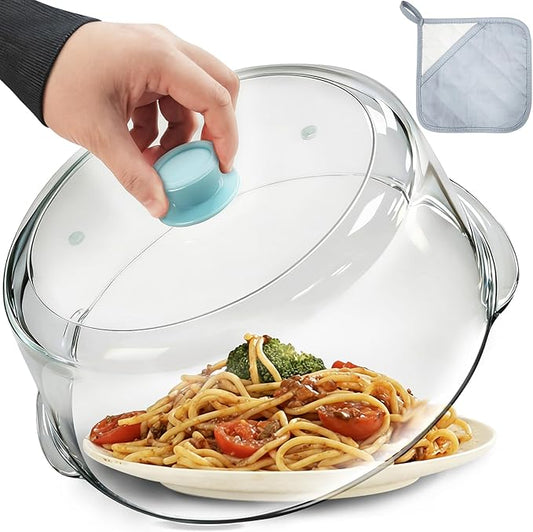 Tall Glass Microwave Splatter Cover for Food with Vent Hole 100% Food Safe 10in Plate Splatter Guard Lid with Silicone Knob BPA Free Cookware Serving Dish Cover Dishwasher Safe by MMNSZRYBO8