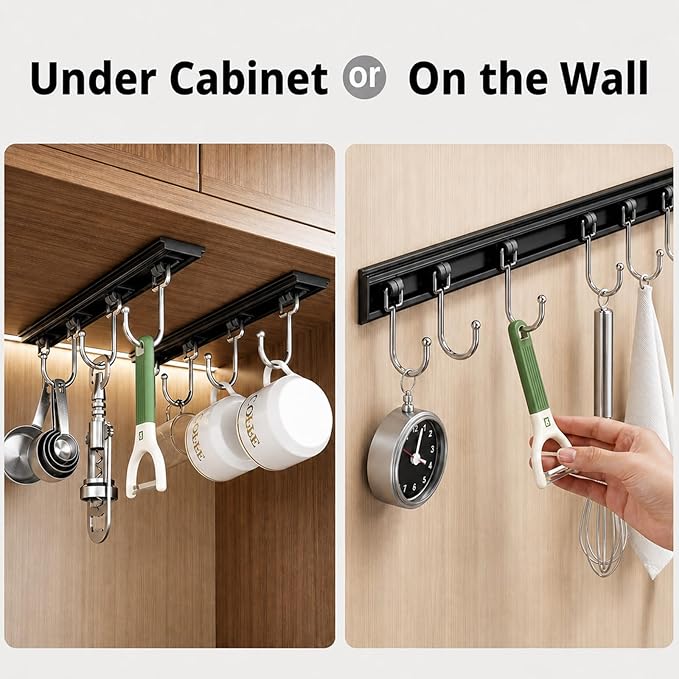 Cociat 2PCS Utensil Racks with 8 Hooks 17 Inch Kitchen Utensil Holders Hanging Utensil Rack Multifunctional (17 inch) - Image 2