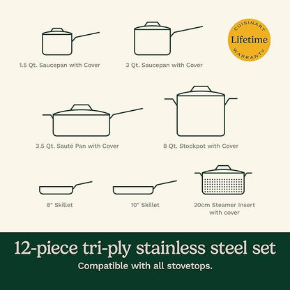 Cuisinart 12-Piece MultiClad Pro Triple Ply Stainless Stainless Steel Pots and Pans Set, Cookware Set Compatible with Induction, Electric, Gas Cooktops, Cool Grip Handles, Oven Safe to 500°F, Silver - Image 6