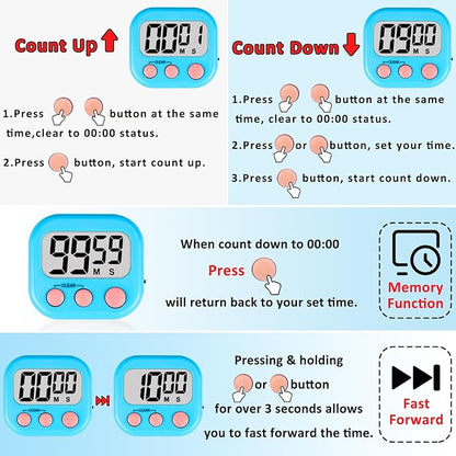 ZILLEEN 12 Pack Kitchen Timers for Cooking Digital Classroom Timers for Kids Teachers Blue Green Pink - Image 9