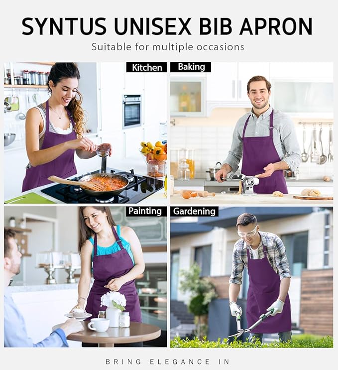 Syntus Apron for Men Women, Adjustable Cooking Kitchen Chef Aprons with 2 Pockets, Cotton/Polycotton/Polyester - Image 7