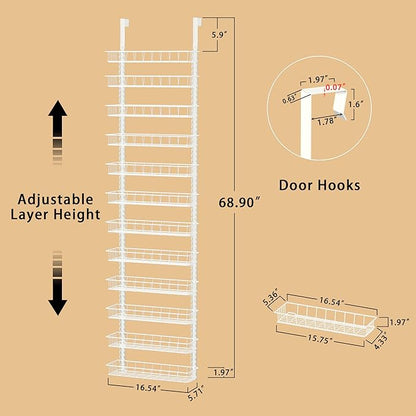 Churboro Over the Door Pantry Organizer Rack with 12 Adjustable Baskets, 12 Tiers Dual-use Spice Rack- Hanging or Wall Mount Spice Rack, Pantry Door Organizer, White - Image 2