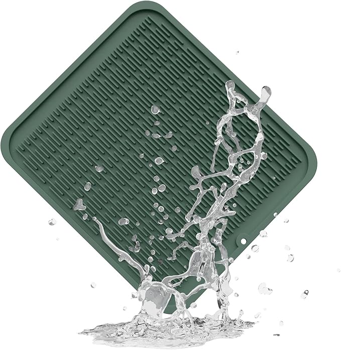 ZLR Large Silicone Dish Drying Mat (16" x 18") - XL Heavy Duty Drainboard Mat for Pots, Pans & Family Loads - Heat Resistant Trivet & Counter Protector, Easy Clean (Dark Green) by ZLR
