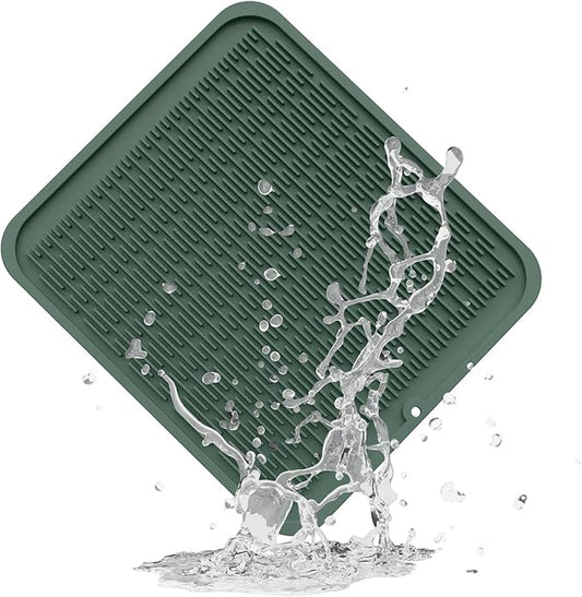 ZLR Large Silicone Dish Drying Mat (16" x 18") - XL Heavy Duty Drainboard Mat for Pots, Pans & Family Loads - Heat Resistant Trivet & Counter Protector, Easy Clean (Dark Green) by ZLR