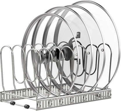 Housolution Pot and Pan Organizer Rack for Cabinet, Pot Lid Organizer with 7 Adjustable Dividers, Pan Holder Storage Rack for Kitchen Cabinet, Silver by Housolution