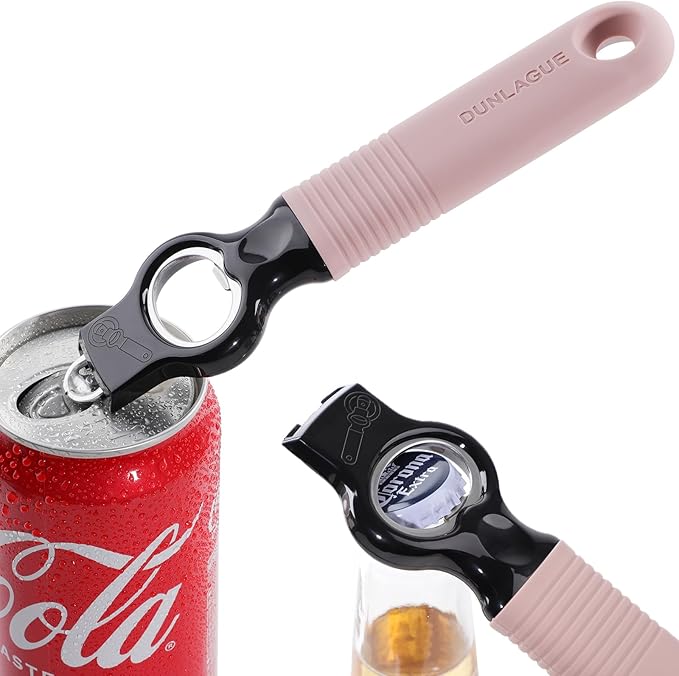2-Pack Magnetic Beer Bottle Opener & Soda Can Opener, 2-in-1 Bottle Opener and Can Tab Opener Tool for Bartender, Long Nails, Arthritis, Silicone Handle with Build in Magnet - Dirty Pink by DUNLAGUE