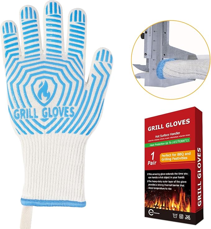 QUWIN BBQ Gloves, Oven Gloves 1472℉ Extreme Heat Resistant, Grilling Gloves Silicone Non-Slip Oven Mitts, Kitchen Gloves for BBQ, Grilling, Cooking, Baking-1 Pair… (Blue, One Size(Long Cuff)) - Image 3