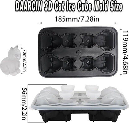 3D Cat Ice Cube Mold,Slow-Melting & BPA-Free Silicone Cat Shapes Ice Cube Tray for OXO Whiskey Cocktail Drink Bourbon，Funny animal Shape Ice Cube Mold is the Best Gift for Cats Iovers (Black)