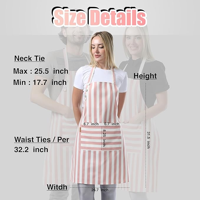 TOSHEX Kitchen Apron Waterdrop Resistant Cotton Apron with adjustable Aprons for Women with Pockets Cooking Apron Chef Apron for Men (1, Powder Pink)