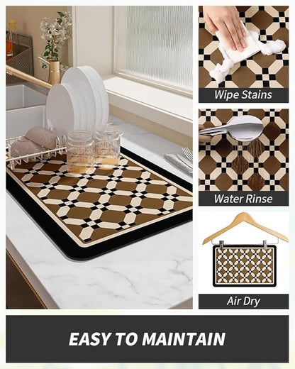 AMOAMI Coffee Mat Hide Stain Rubber Backed Absorbent Dish Drying Mat for Kitchen Counter - Fits Under Coffee Maker or Machine - PEANUT 12X19 - Image 4