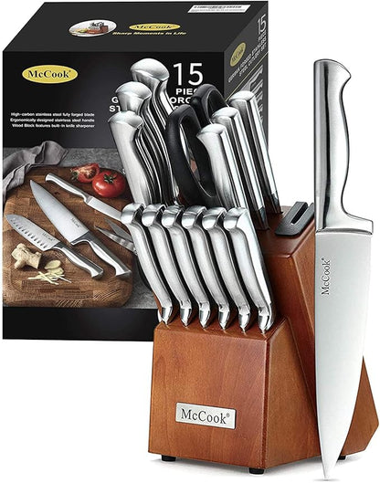 McCook® Knife Sets, German Stainless Steel Kitchen Knife Block Sets with Built-in Sharpener by McCook